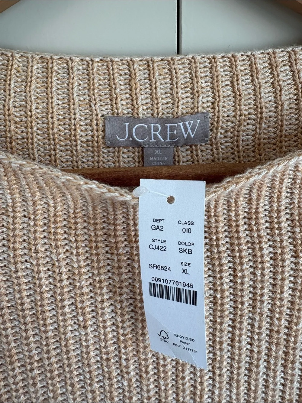 NWT J. Crew Ribbed Funnelneck Sweater in Linen-Cotton Blend Summer 2025 Size XL